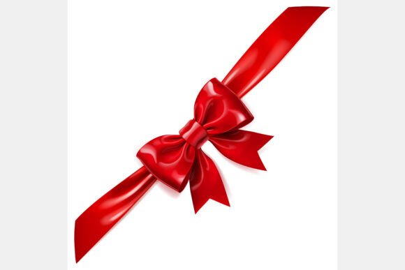Beautiful Red Bow with Diagonal Ribbon for Design