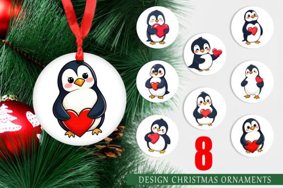 Charming Penguin Heart Ornaments