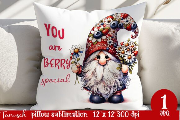 Cute Watercolor Berries Gnome Pillow Design