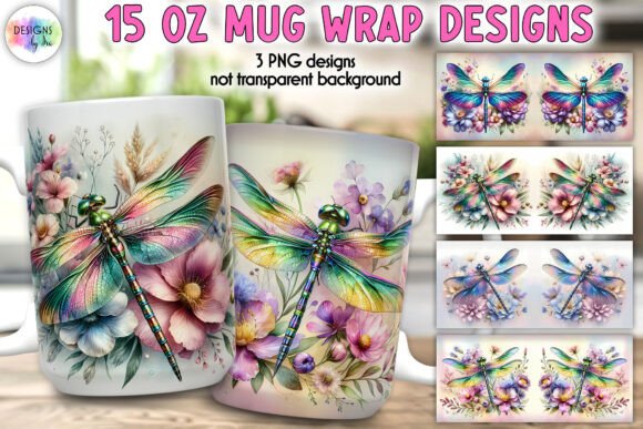 Dragonfly Fantasy Art, Floral Mug Wrap: Elevating Sublimation Projects with Elegant Design