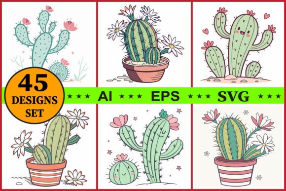 Elevating Digital Design with the Floral Cactus Clipart Vector Bundle Set
