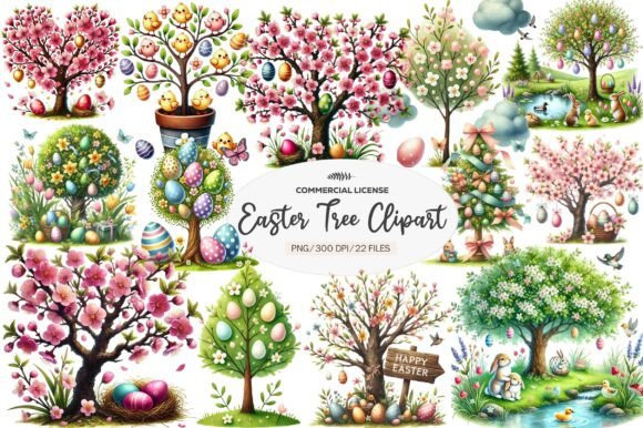 Elevating Spring Design Projects with High-Quality Watercolor Easter Tree Clipart