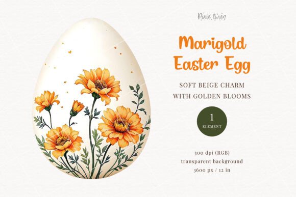 Elevating Spring Design with the Pastel Beige Easter Egg with Marigolds