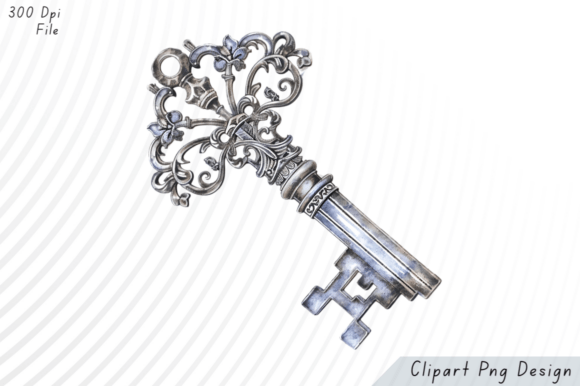 Evaluating Victorian Vault Ornate Key Motif Clipart for Digital Design