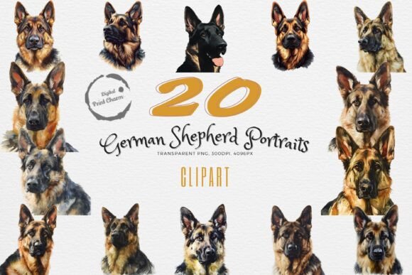 German Shepherd Headshots 20 PNGs: A Guide to High-Quality Watercolor Assets