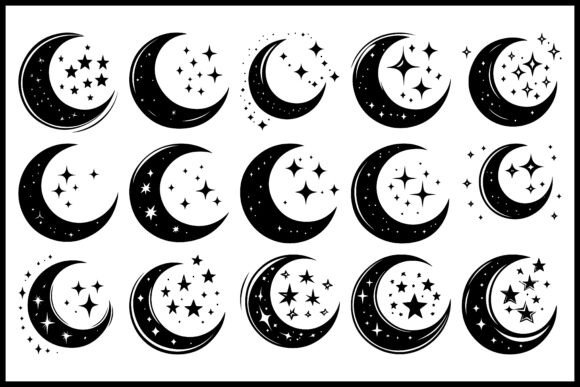 Moon Stars Crescent Vector Clipart Set
