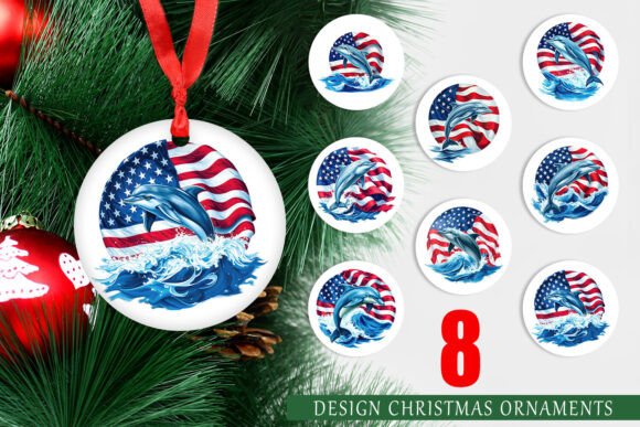 Ornament Dolphin 4th of July & Christmas PNGs