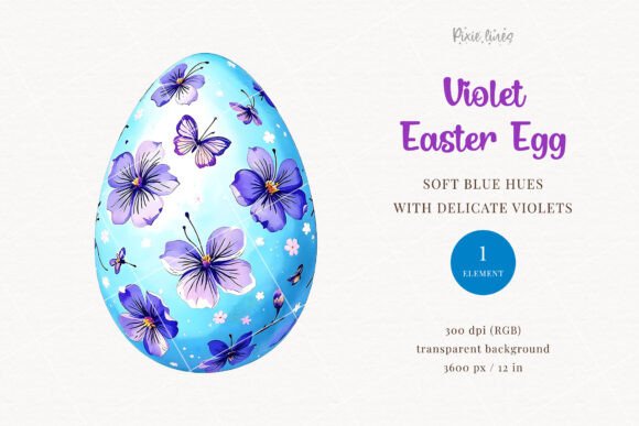 Pastel Blue Easter Egg with Violets: Elevating Your Spring Designs with Vintage Charm