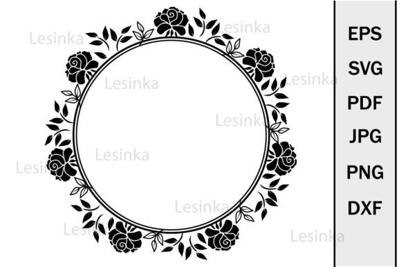 Round Botanical Frame with Roses SVG