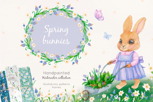 Spring Bunny Hand-drawn Collection: Elevating Design with Watercolor Charm