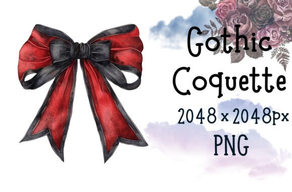 Watercolor Red Gothic Coquette Bow: Elevating Designs with Dark Romantic Flair