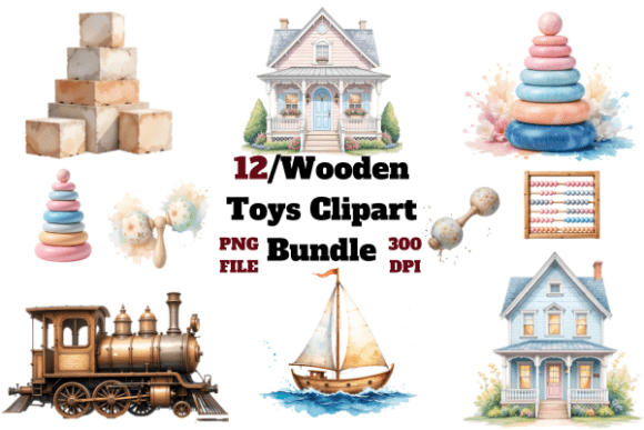 Wooden Toys Clipart Bundle: Vintage Charm